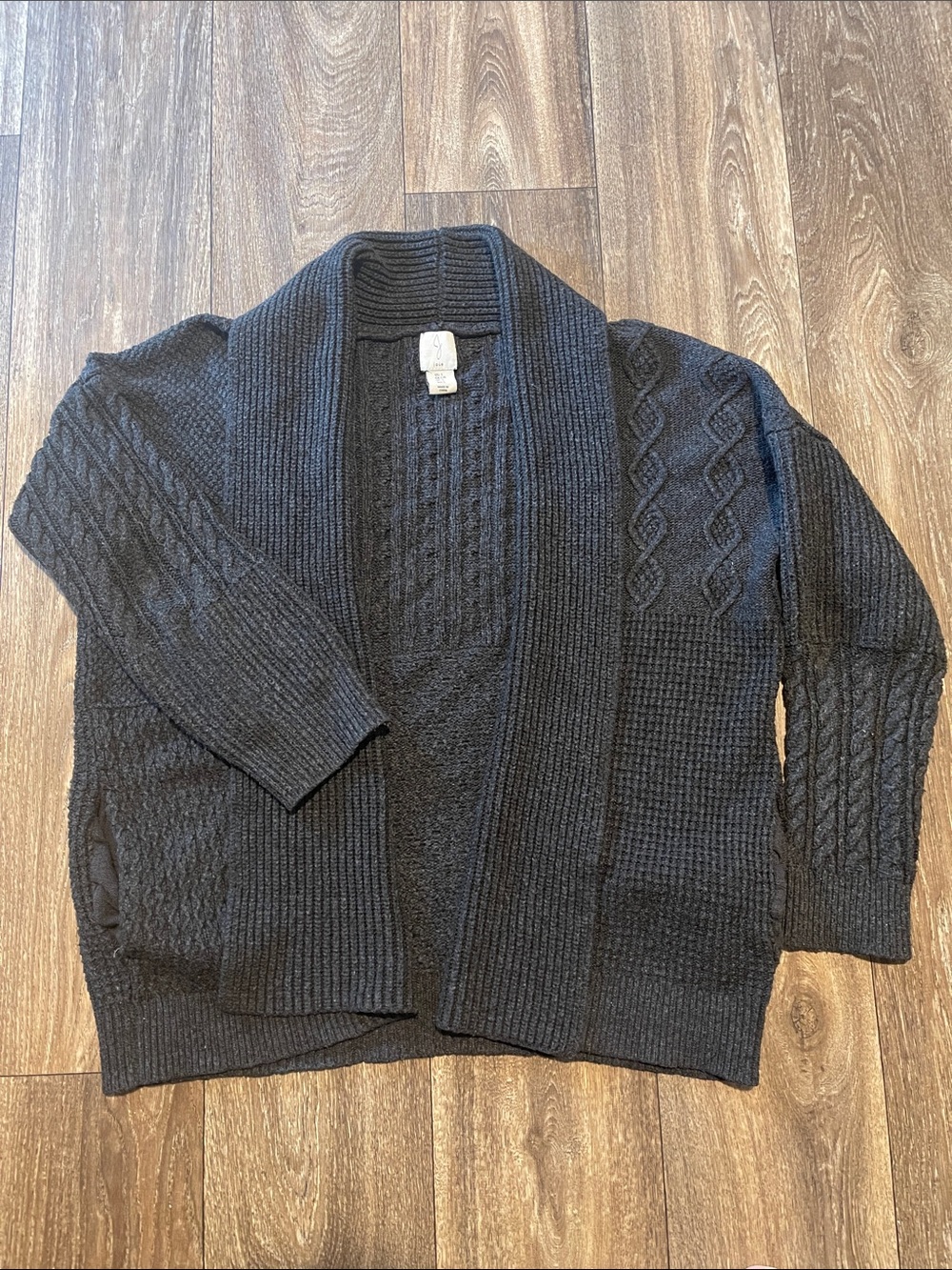 Joie Women's Size L Dark Gray Mixed Cable Knit Open Front Cardigan Sweater Large